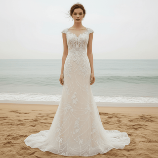 Classy & Elegant Mermaid Wedding Dresses with Capped Sleeve - Rosymae