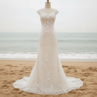 Classy & Elegant Mermaid Wedding Dresses with Capped Sleeve - Rosymae