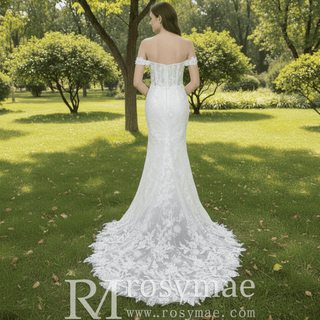 Classy Off-Shoulder Lace Mermaid Wedding Dresses for Brides - Rosymae