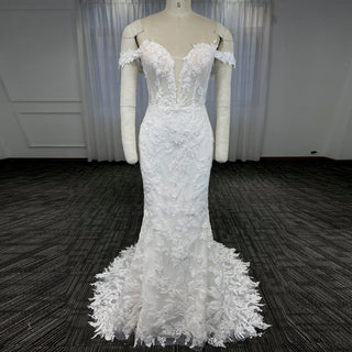 Classy Off-Shoulder Lace Mermaid Wedding Dresses for Brides - Rosymae