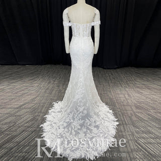 Classy Off-Shoulder Lace Mermaid Wedding Dresses for Brides - Rosymae