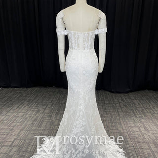Classy Off-Shoulder Lace Mermaid Wedding Dresses for Brides - Rosymae