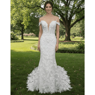 Classy Off-Shoulder Lace Mermaid Wedding Dresses for Brides - Rosymae