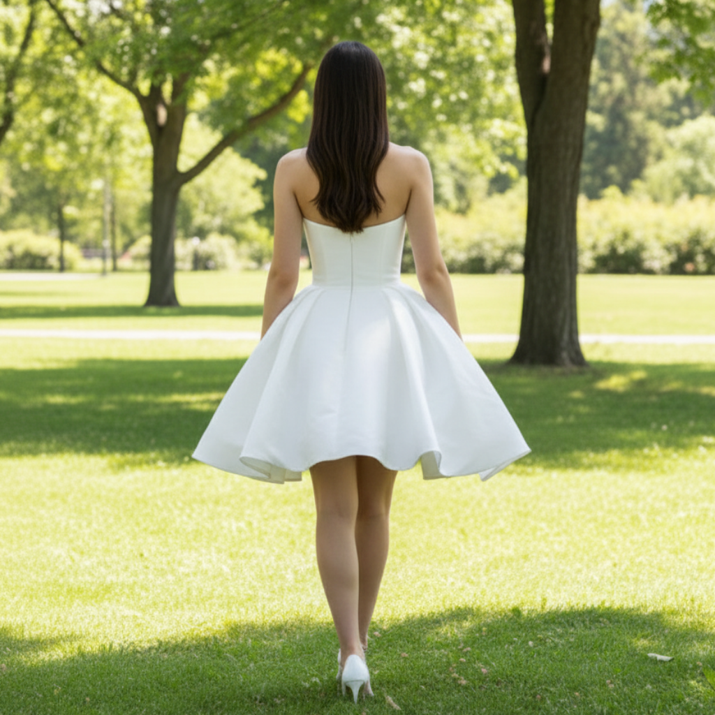 Elegant Above Knee Mini Dress Short Wedding Dress with Puffy Skirt Elegant Above Knee Mini Dress Short Wedding Dress with Puffy Skirt