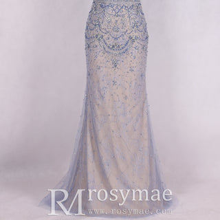 Women Light Blue Evening Dress Mermaid Prom Party Gown