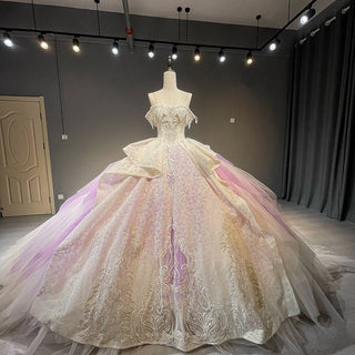Colored Big and Puffy Skirt Wedding Dress with Long Train - Rosymae
