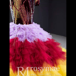 Colored Mermaid Prom Dress Sequins Long Sleeves Evening Dress - Rosymae