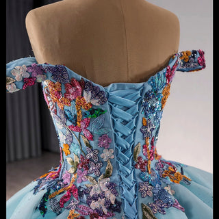 Colored Multi Layer Puffy Skirt Quinceanera Dress with Off the Shoulder - Rosymae