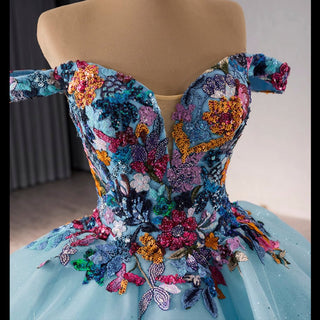 Colored Multi Layer Puffy Skirt Quinceanera Dress with Off the Shoulder - Rosymae