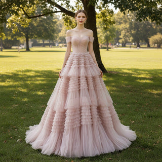 Colored Ruched Tulle Beach Wedding Dress with Sheer Bodice - Rosymae