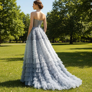 Colored Ruched Tulle Beach Wedding Dress with Sheer Bodice - Rosymae