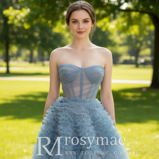 Colored Ruched Tulle Beach Wedding Dress with Sheer Bodice - Rosymae