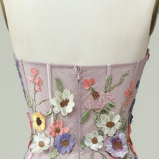 Colorful Embroidered A-Line Dress with Glitter Tulle Skirt and Cascading Wildflower Motifs - Rosymae