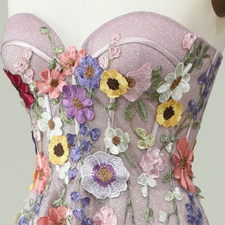 Colorful Embroidered A-Line Dress with Glitter Tulle Skirt and Cascading Wildflower Motifs - Rosymae