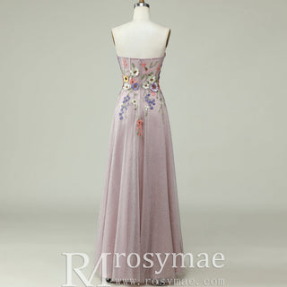 Colorful Embroidered A-Line Dress with Glitter Tulle Skirt and Cascading Wildflower Motifs - Rosymae