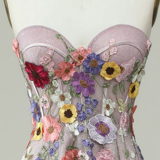 Colorful Embroidered A-Line Dress with Glitter Tulle Skirt and Cascading Wildflower Motifs - Rosymae