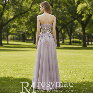 Colorful Embroidered A-Line Dress with Glitter Tulle Skirt and Cascading Wildflower Motifs - Rosymae