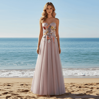 Colorful Embroidered A-Line Dress with Glitter Tulle Skirt and Cascading Wildflower Motifs - Rosymae
