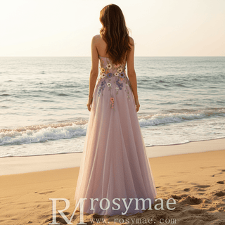 Colorful Embroidered A-Line Dress with Glitter Tulle Skirt and Cascading Wildflower Motifs - Rosymae