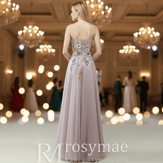 Colorful Embroidered A-Line Dress with Glitter Tulle Skirt and Cascading Wildflower Motifs - Rosymae
