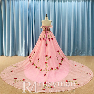 Colourful Embroidery Floral Rose Wedding Dress Quinceanera Party Gown - Rosymae