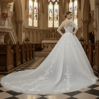 Convertible Lace Ball Gown Wedding Dress with Detachable Train - Rosymae