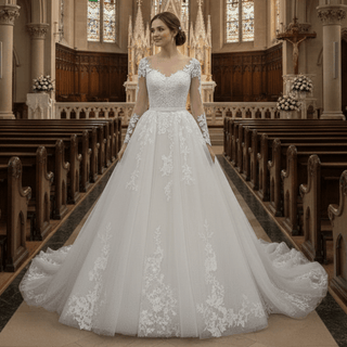 Convertible Lace Ball Gown Wedding Dress with Detachable Train - Rosymae
