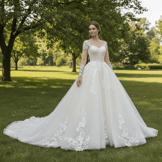Convertible Lace Ball Gown Wedding Dress with Detachable Train - Rosymae