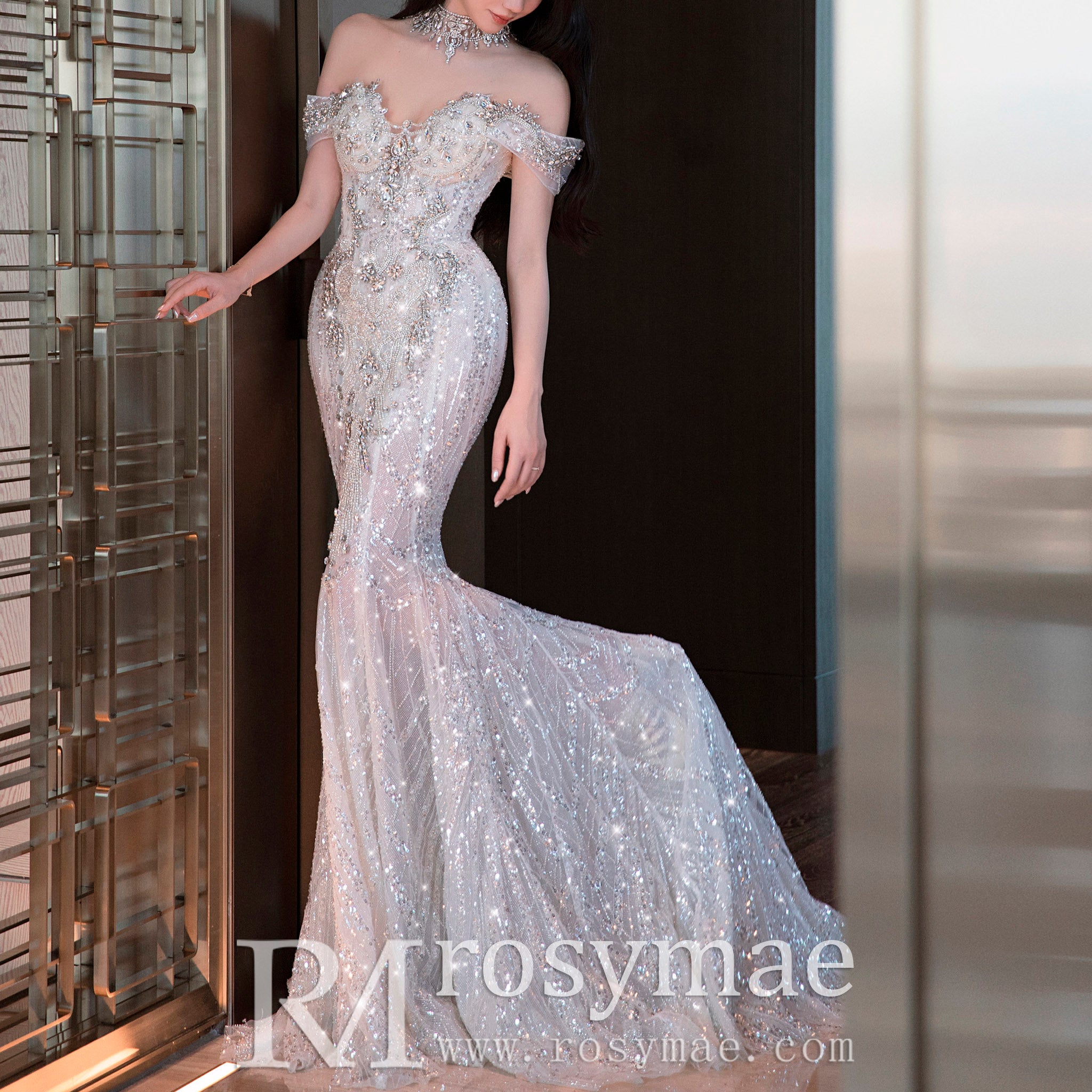Robe de mariée convertible scintillante avec traîne amovible – Rosymae