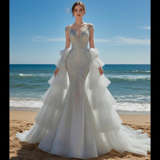 Convertible Mermaid Wedding Dress with Detachable Skirt - Rosymae