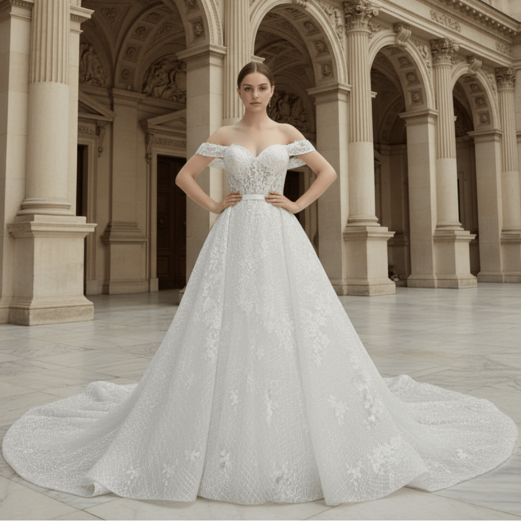 Convertible Off Shoulder Sweetheart Sparkly Ballgown Wedding Dress - Rosymae