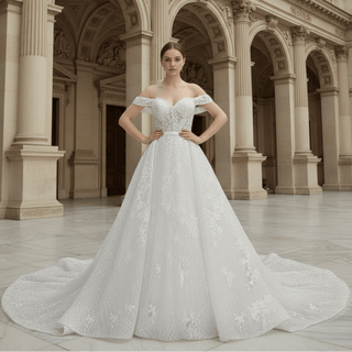 Convertible Off Shoulder Sweetheart Sparkly Ballgown Wedding Dress - Rosymae