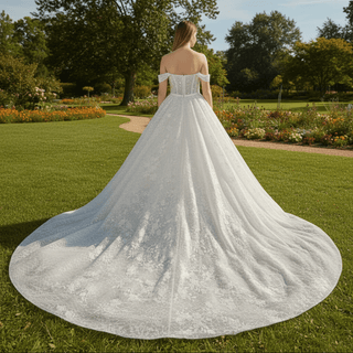 Convertible Off Shoulder Sweetheart Sparkly Ballgown Wedding Dress - Rosymae