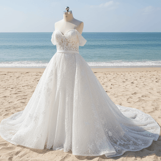 Convertible Off Shoulder Sweetheart Sparkly Ballgown Wedding Dress - Rosymae