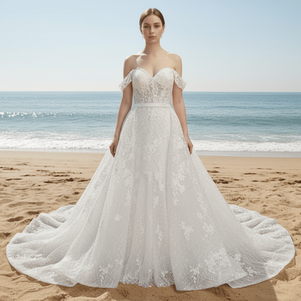 Convertible Off Shoulder Sweetheart Sparkly Ballgown Wedding Dress - Rosymae
