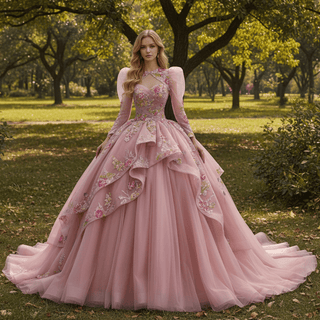 Convertible Quinceañera Dress with Lace-Up Back 3D Floral Appliqués & Tiered Tulle Skirt - Rosymae