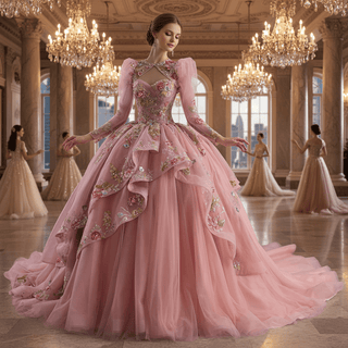 Convertible Quinceañera Dress with Lace-Up Back 3D Floral Appliqués & Tiered Tulle Skirt - Rosymae
