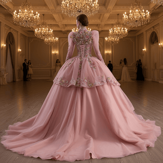 Convertible Quinceañera Dress with Lace-Up Back 3D Floral Appliqués & Tiered Tulle Skirt - Rosymae