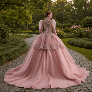 Convertible Quinceañera Dress with Lace-Up Back 3D Floral Appliqués & Tiered Tulle Skirt - Rosymae