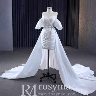 Convertible Short Above Knee Wedding Dress with Detachable Train - Rosymae
