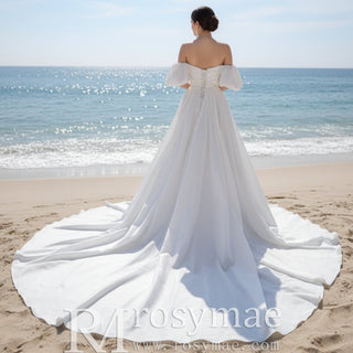Convertible Short Above Knee Wedding Dress with Detachable Train - Rosymae
