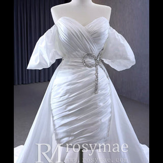 Convertible Short Above Knee Wedding Dress with Detachable Train - Rosymae