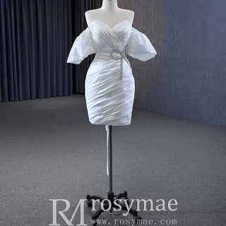 Convertible Short Above Knee Wedding Dress with Detachable Train - Rosymae