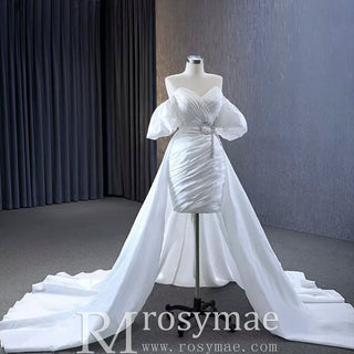 Convertible Short Above Knee Wedding Dress with Detachable Train - Rosymae