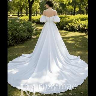Convertible Short Above Knee Wedding Dress with Detachable Train - Rosymae