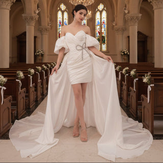 Convertible Short Above Knee Wedding Dress with Detachable Train - Rosymae