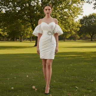 Convertible Short Above Knee Wedding Dress with Detachable Train - Rosymae