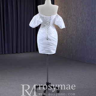 Convertible Short Above Knee Wedding Dress with Detachable Train - Rosymae