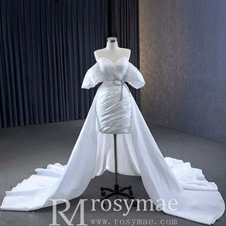 Convertible Short Above Knee Wedding Dress with Detachable Train - Rosymae