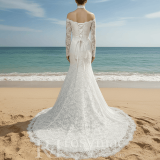 Corset-Bodice Floral Lace Wedding Dress with Detachable Sleeves & Voluminous Skirt